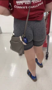 GF in Birkenstocks + leggings shorts