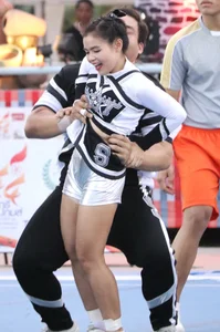 Bunch of athletic Thai cheerleaders at a competition