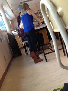 College Girl in Tights Classroom Creepshot