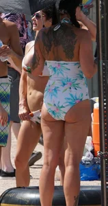 Girls in bikinis getting ready for tubing