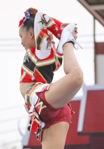 Bunch of athletic Thai cheerleaders at a competition