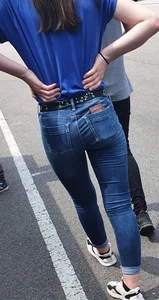 Skinny Girl in Blue Tight Jeans Street Creepshot