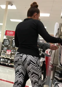 Black and white patterned leggings booty on cute girl at Target