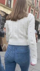 Tight jeans walking in the streets of Oslo