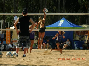Sexy beach volleyball girls in bikinis