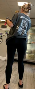 Perky blonde hottie in tight black leggings getting some ice cream