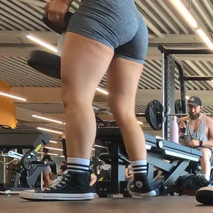 Cute gym blonde with orange hair ribbon