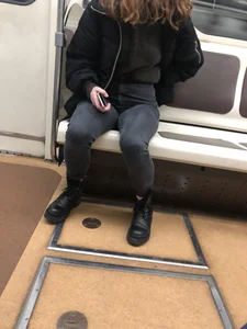 Candid Girl With a Sexy Flat Butt And Legs in Tight Grey Jeans Subway Creepshots Collection - in a Train and on an Escalator