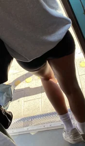 Spandex teen in train
