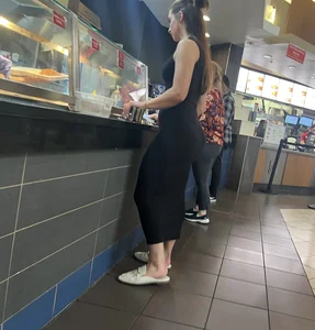 Fat booty brunette in tight black dress (oc)