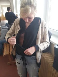 College Girl Flashing Her Bra Under Blouse Casual Candid