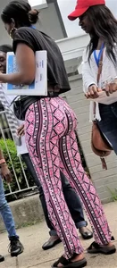 Ebony babes in pink patterned and black leggings with nice asses