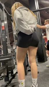 Tall Gym Blonde In Black Shorts (Bends Over)