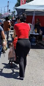 Big ass latina milf in black leggings red top VTL? [oc]