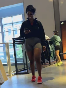 Nike employee in grey shorts with a massive wedgie