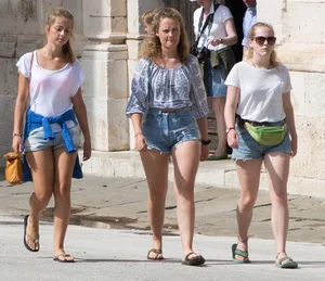 Nice girls walking in shorts