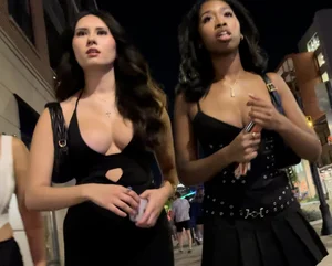 Bimbo trio helping w/directions - the tallest one has NICE (probably) fake tits! [oc]