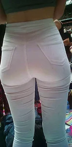Amazing pear shaped ass in tight white jeans