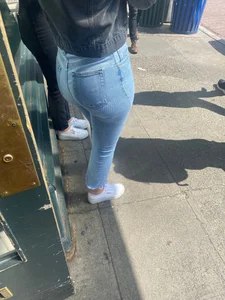 Blonde in tight jeans