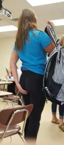 College Girl in Leggings Touching Her Ass Cheek Candid Photo