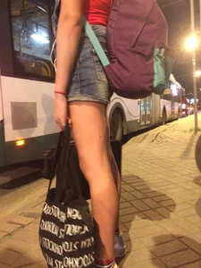 Skinny Girl in Denim Shorts City Candid