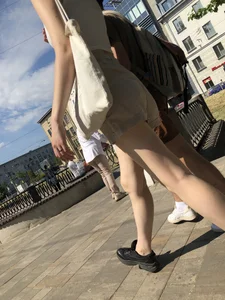 Cute candid girl in shorts street photos, closeups of her legs