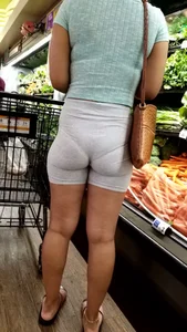 Ebony milf in tight yoga shorts VPL