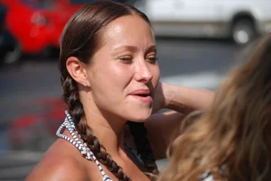 Various sexy girls at car washes in bikinis