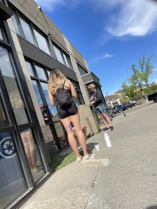 Plump teen VPL biker shorts