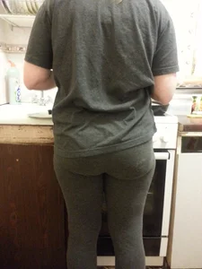 Milf’s Booty in Grey Tights Kitchen Home Creepshot