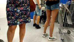 Hot Skinny Legs in Denim Mini Shorts at the Shopping Mall Creepshot