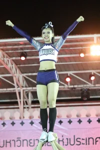 Bunch of athletic Thai cheerleaders at a competition