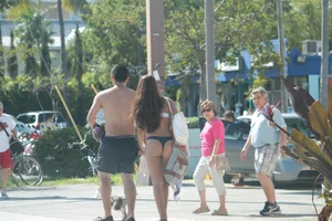 Sexy Florida beach bikini girls, some topless