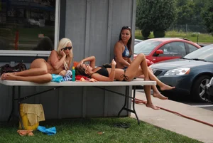 Various sexy girls at car washes in bikinis