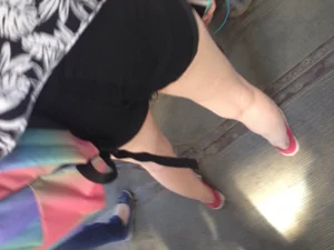 Milf Wearing Shorts in a Bus - Legs with Pale Skin