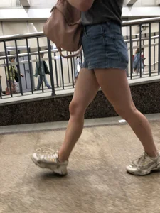Girl with Hot Muscular Legs in Jeans Shorts Subway Creepshots