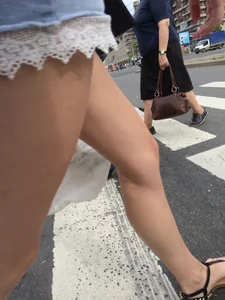 Legs in Denim Shorts - Candid Girl Passing By on a Crosswalk
