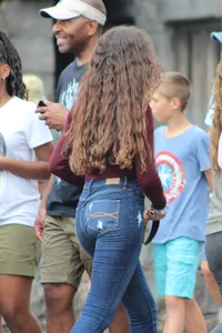 Beautiful teen in blue jeans, Mom not so bad