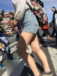 Sexy Girl in Denim Shorts With Awesome Legs on the Crosswalk Huge Creepshots Collection
