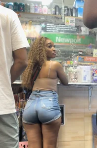 Thick ebony in booty shorts Gas station ( OC )