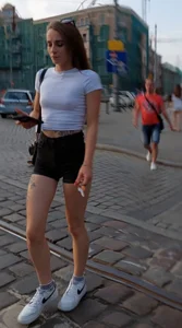 SUPER HOT braless tattoo teen at the crossing