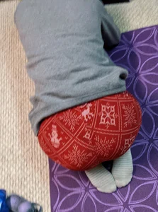 Hot butt in tight red pants and white socks home creepshot, girl working out on a yoga mat