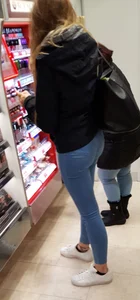 Perfect Little Ass And Slim Legs in Tight Blue Jeans Creepshot, Candid Girl at the Grocery Store