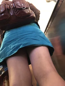 Hot Legs Subway Escalator Creepshot Closeup - Girl in a Short Blue Dress