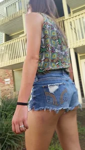 Cute friend in denim shorts showing some cheek