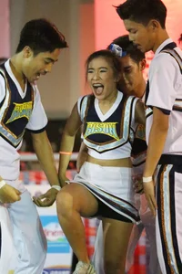 Bunch of athletic Thai cheerleaders at a competition