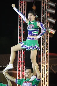 Bunch of athletic Thai cheerleaders at a competition