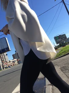 Blonde Girl With Fit Muscular Legs in Tight Black Jeans and Sneakers on a Crosswalk  - Street Creepshots Collection