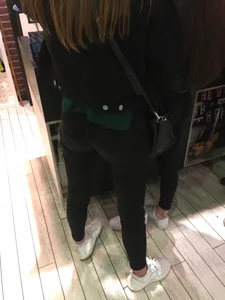 Booty in Black Tight Jeans Store Closeup Creepshot