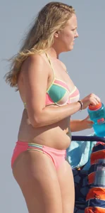 Thick blonde bikini babe on the beach